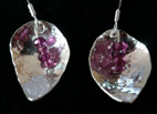 Earrings - leaf shaped with ruby droplet