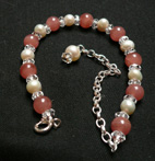 Inca Rose Rhodocrosite with Pearls and Clear Quartz Bracelet